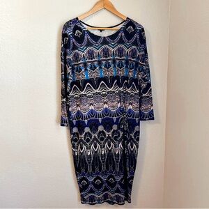 NWT, Solar Multi Pattern and Colorful Long Sleeve Midi Dress, Size 42 (10)